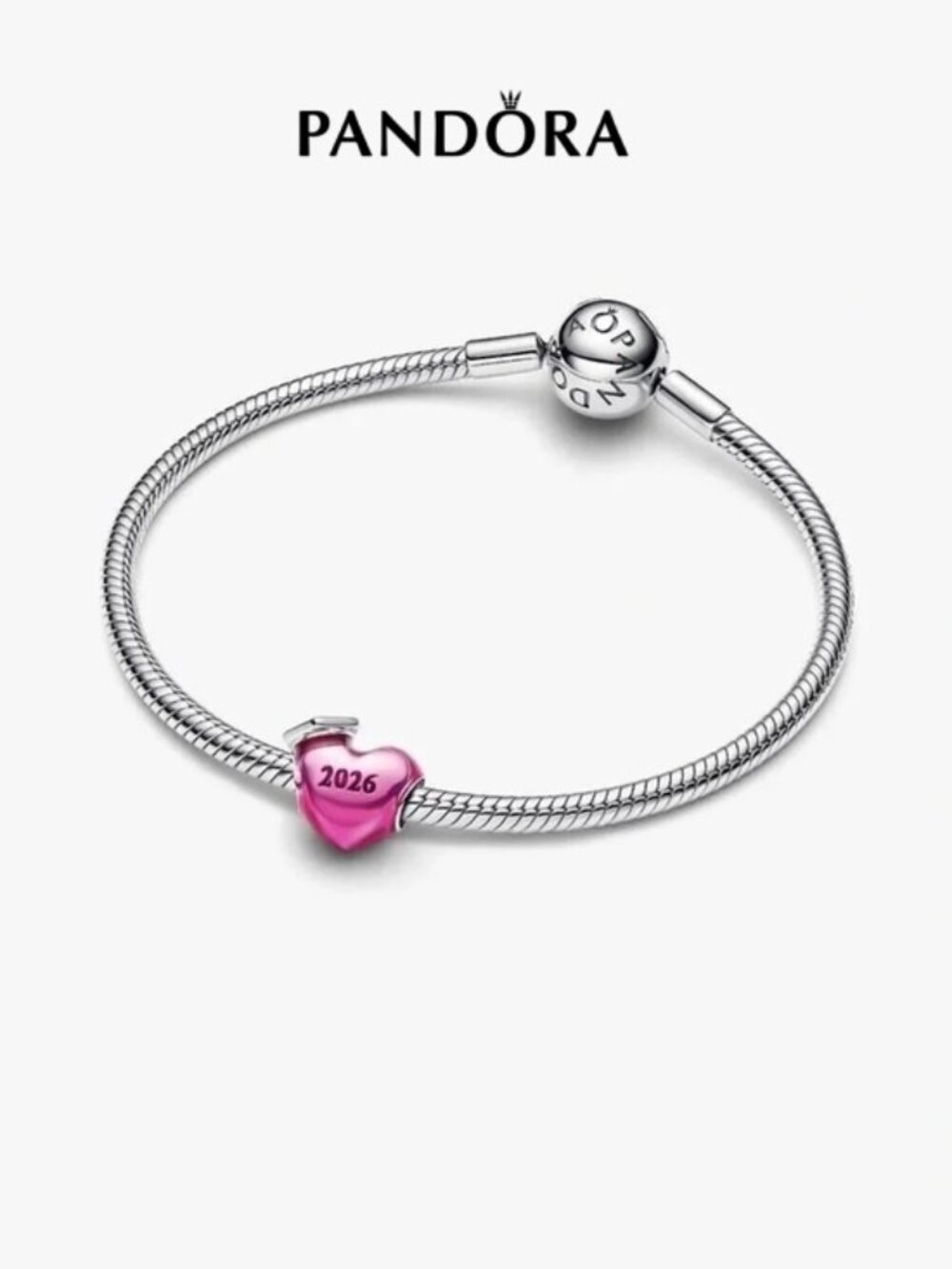 Pandora Silver Bracelet with Pink 2026 Heart Charm